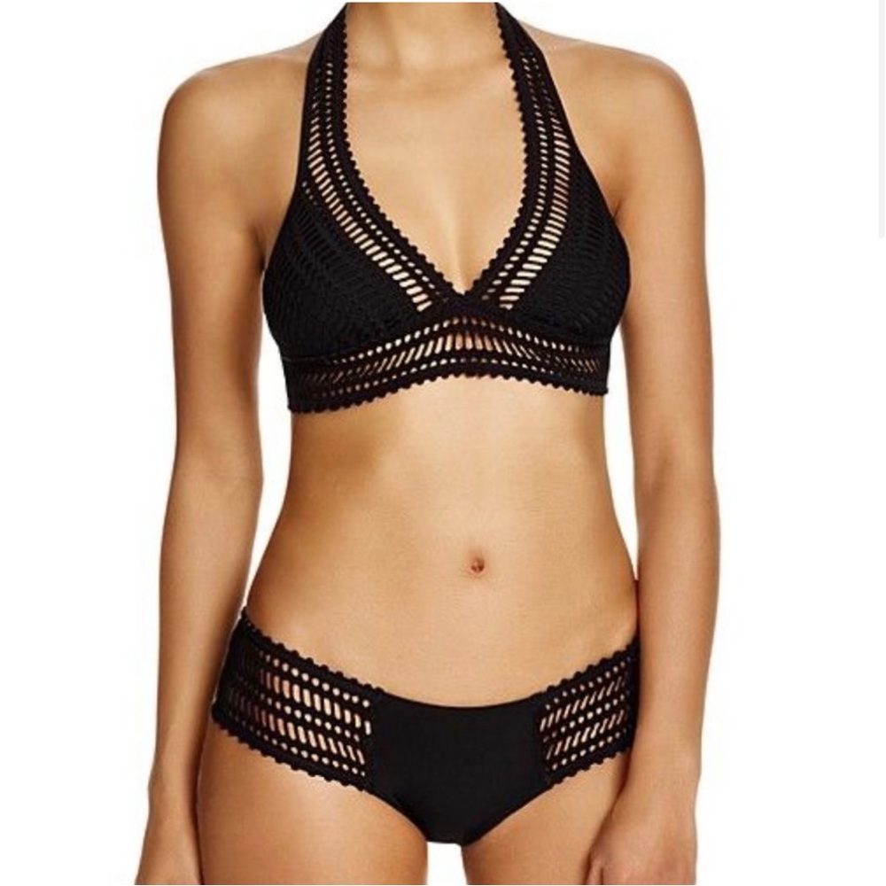 Robin Piccone Black Crochet Halter Bikini Set